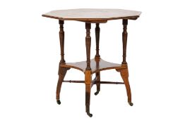 An Edwardian marquetry and satinwood banded octagonal centre table.