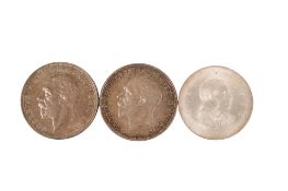 Three 20th century coins. Comprising two 1935 half crown coins and an Irish 1966 ten shillings coin.