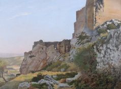 Sophie Sarazin oil on board 'View of Chateau Vernegues'.