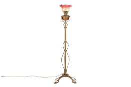 A WAS Benson style telescopic standard oil lamp and glass shade.