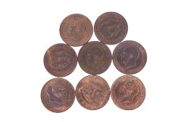 Eight 1930s penny coins. Three date 1931, two dated 1935 and three dated 1936. All EF or better.
