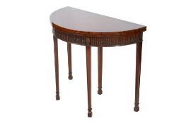 A Chippendale revival mahogany demi lune folding card table.
