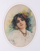 Arnaldo De Lisio (Italian, 1869-1949), watercolour, portrait of a young girl.