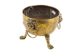 A 19th century brass cauldron planter.