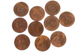 A group of ten 1930s penny coins. Six dated 1931, one 1935 and three dated 1936. All EF or better.