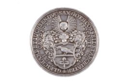 A German Saxony silver medallion of Jakob Jodocus RAB. Lightly cleaned, with surface marks.