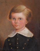 English Naive School (19th century), miniature portrait of a boy on board. Unsigned.
