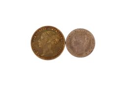 An 1878 sixpence and an 1883 threepence coin