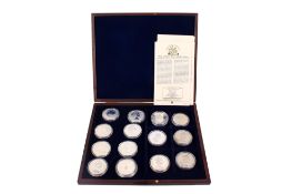 A collection of fourteen assorted world crown size coins.