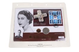 A George VI and Elizabeth II anniversary First Day Cover coin.