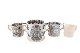 Three 19th century cider mugs and a Wedgwood mug.