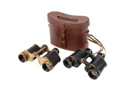 Two pairs of vintage brass binoculars. Including Ross No.