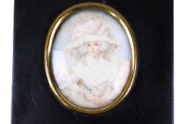 After George Romney, 19th century portrait miniature on ivory of Mrs Drummond-Smith.