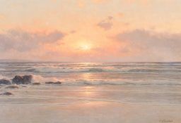 Carl Kenzler (German, 1872-1947), a large oil on canvas of a sunset shore. Signed lower right, 67.