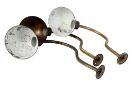 Three industrial exterior brass wall lamp shades.