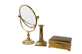 A group of three assorted vintage brass items.