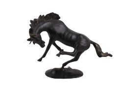 A spelter figure modelled as a bucking horse.