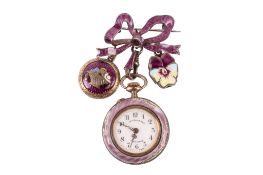 A circa 1900 silver and guilloche enamel lady's pocket watch.
