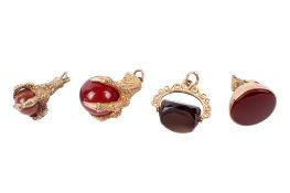 Four 9ct gold fobs.