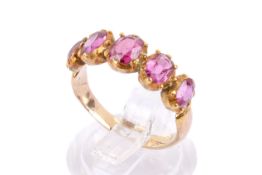 A 19th century ruby five stone ring.