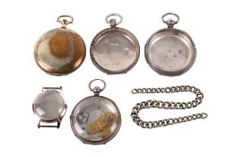 Three pocket watch cases and a wristwatch case.