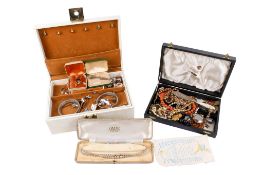 Three jewellery boxes of costume jewellery and a little silver.