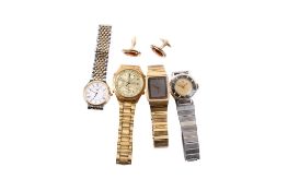 Five gentlemen's wristwatches and a pair of cufflinks.