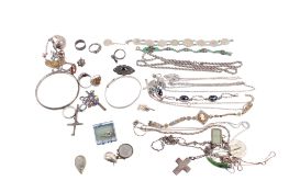 A collection of silver and white metal jewellery.