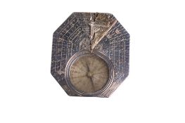 A circa 1700 French silver 'Butterfield Dial' pocket sundial and compass.