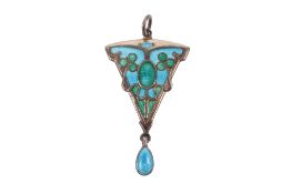 An Art Nouveau style enamelled white metal pendant.
