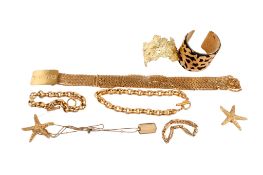 A collection of gilt metal jewellery.