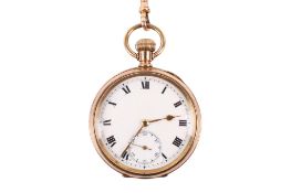 A gold plated pocket watch and 9ct gold double Albert chain.