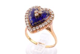 A late 20th century hallmarked 18ct gold diamond and enamel dress ring.