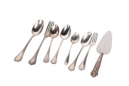 Eight pieces of silver and white metal cutlery.
