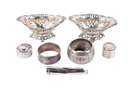 A small group of hallmarked silver items.
