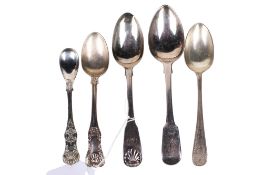 Five 19th and 20th century silver spoons, including four Scottish examples.
