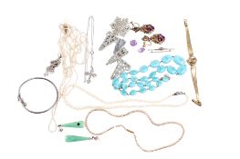 A collection of costume jewellery and a lady's cocktail watch.