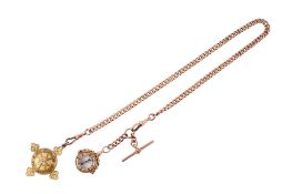 A Victorian 9ct gold cased compass and Albert chain.