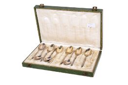 A set of five and four matched French silver coffee spoons.