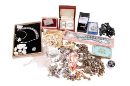 A collection of costume jewellery and a 9ct gold stone set ring.