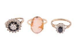 Three 9ct gold dress rings.