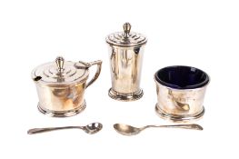 A silver George V condiment set.