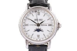 Epos Emotion 'moon phase' stainless steel wristwatch, boxed.
