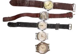 Five vintage gentlemen's stainless steel wristwatches.