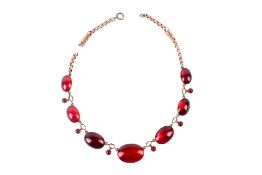 A gold and red cabochon Georgian style rivière necklace.