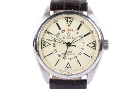 Eterna Kontiki automatic stainless steel wristwatch. Cream dial, Arabic and baton numerals, 1592.
