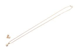 A 9ct gold diamond necklace and earring set. The small diamonds circa 2.