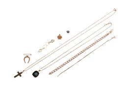 A small group of 9ct gold and yellow metal jewellery.