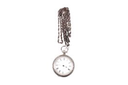 A Victorian silver cased pocket watch and chain.