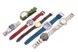 Seven gentlemen's wristwatches. Including Seiko, Swatch, Storm, Jaguar, etc.